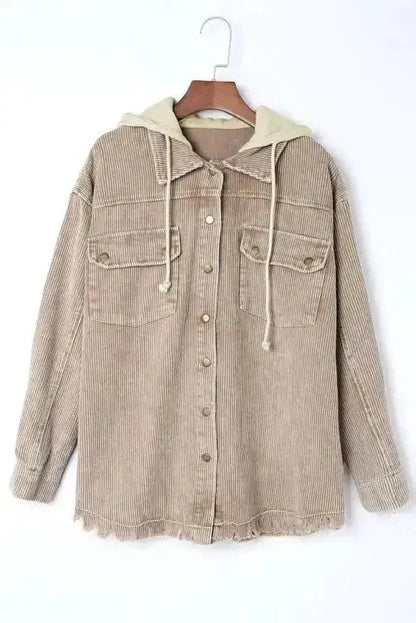 Color Block Hooded Corduroy Jacket Women UK
