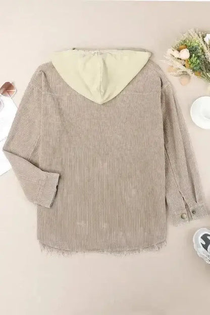 Color Block Hooded Corduroy Jacket Women UK