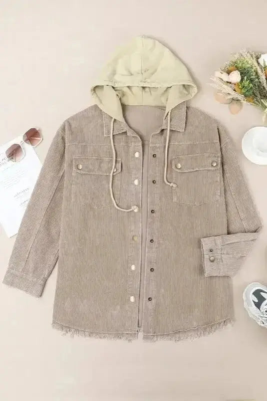 Color Block Hooded Corduroy Jacket Women UK