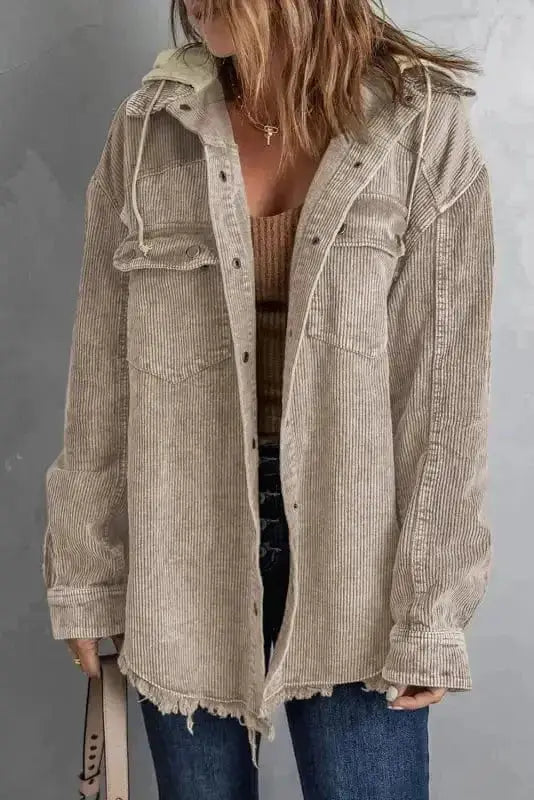 Color Block Hooded Corduroy Jacket Women UK