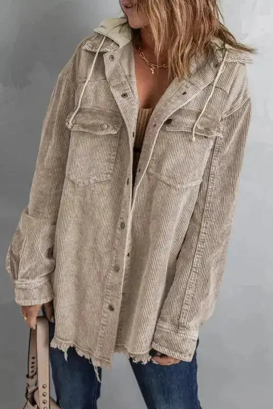 Color Block Hooded Corduroy Jacket Women UK