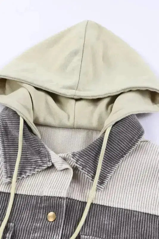 Color Block Hooded Corduroy Jacket Women UK