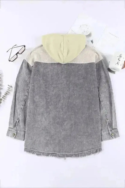 Color Block Hooded Corduroy Jacket Women UK