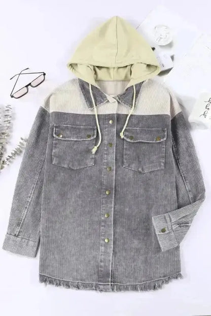 Color Block Hooded Corduroy Jacket Women UK