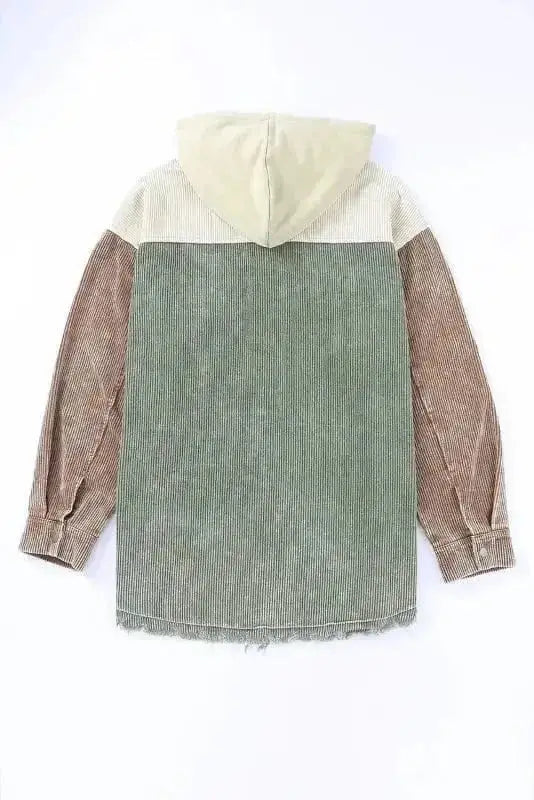 Color Block Hooded Corduroy Jacket Women UK