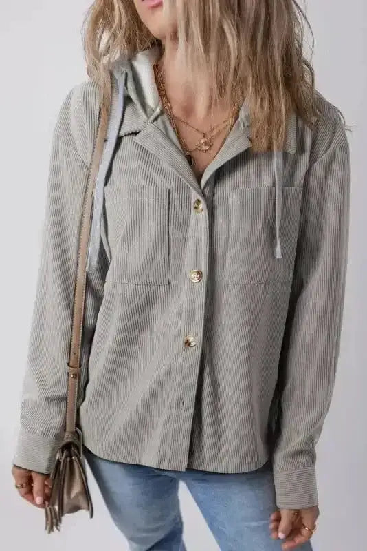 Hooded Corduroy Shacket Women UK