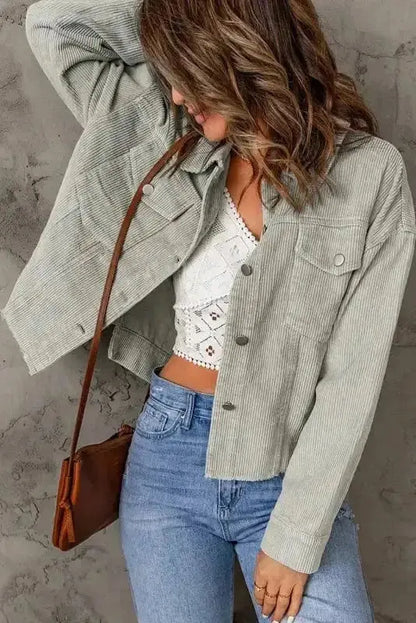 Sky Blue Raw Hem Cropped Corduroy Jacket Women UK