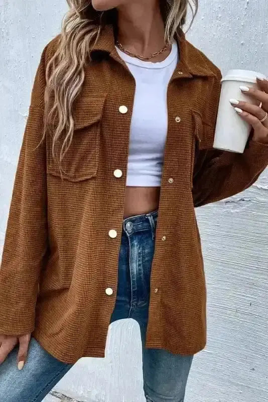 Brown Textured Shacket Women UK