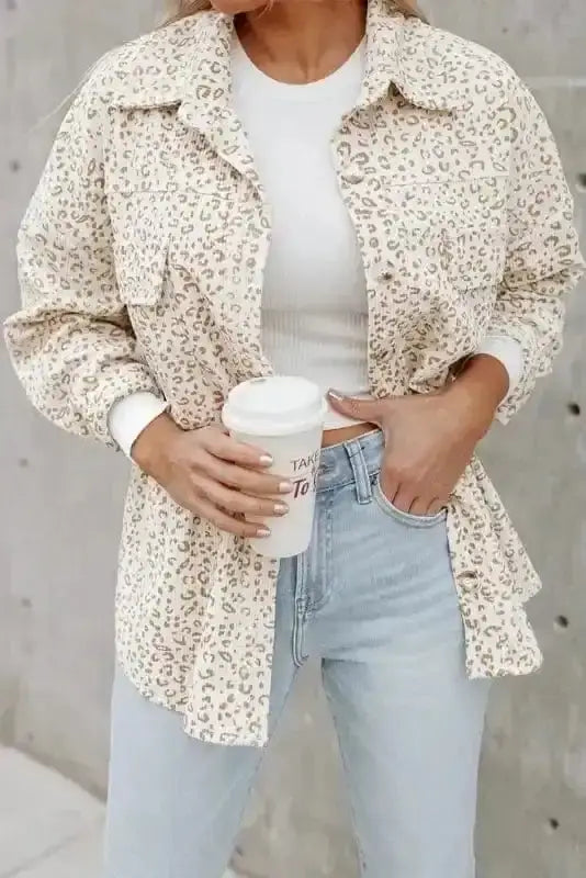 Leopard Print Corduroy Shacket Women UK