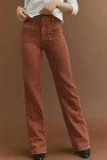 Corduroy High Waist Trousers with Patch Pockets