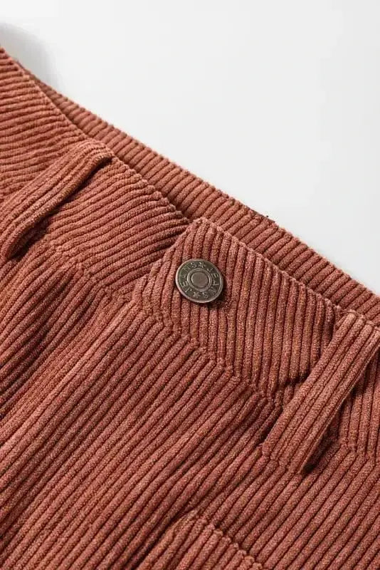 Corduroy High Waist Trousers with Patch Pockets