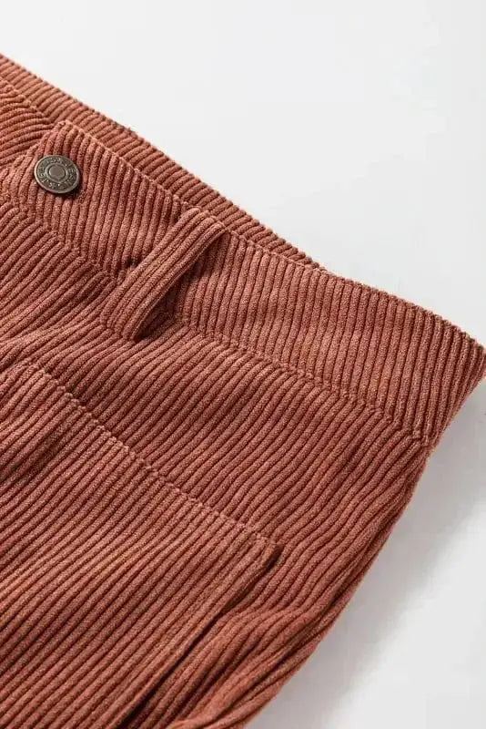 Corduroy High Waist Trousers with Patch Pockets