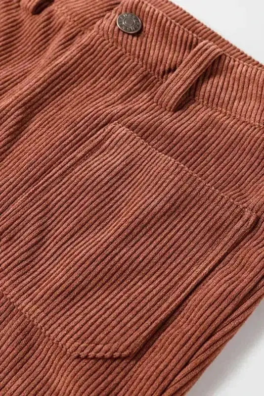 Corduroy High Waist Trousers with Patch Pockets