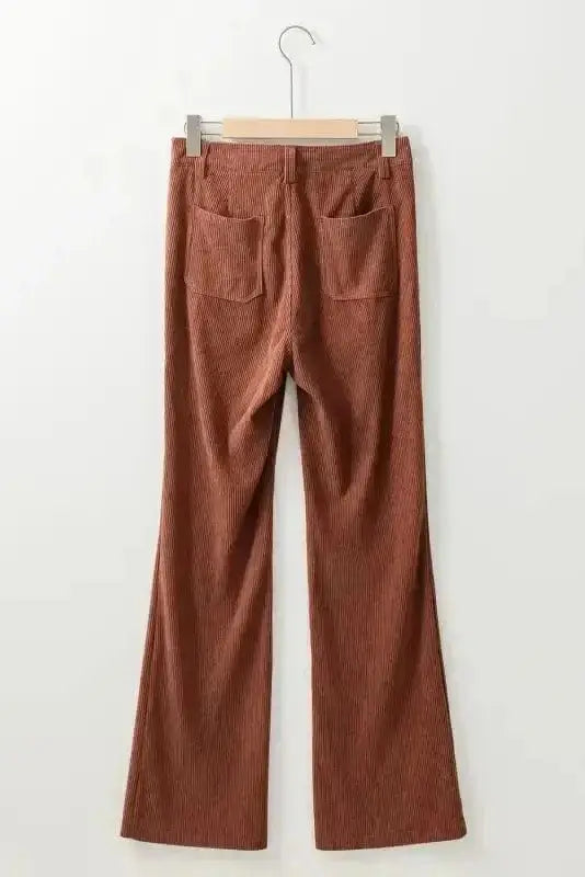 Corduroy High Waist Trousers with Patch Pockets