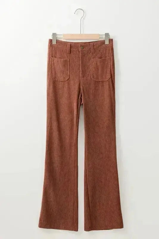 Corduroy High Waist Trousers with Patch Pockets