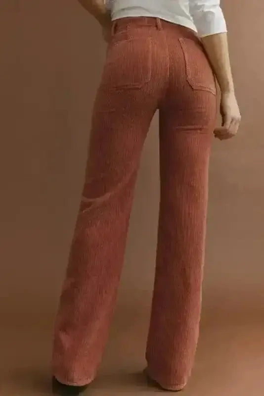 Corduroy High Waist Trousers with Patch Pockets