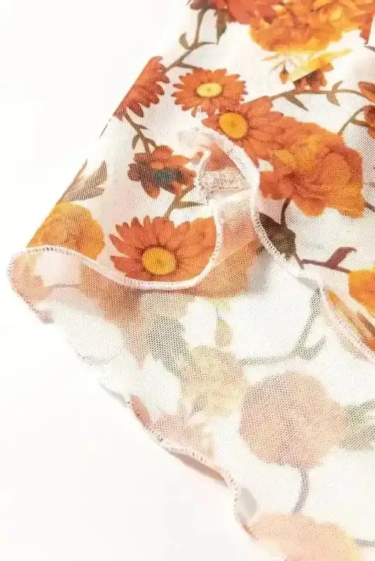 Floral Bell Sleeve Crop Top Women UK | Mock Neck Scallop