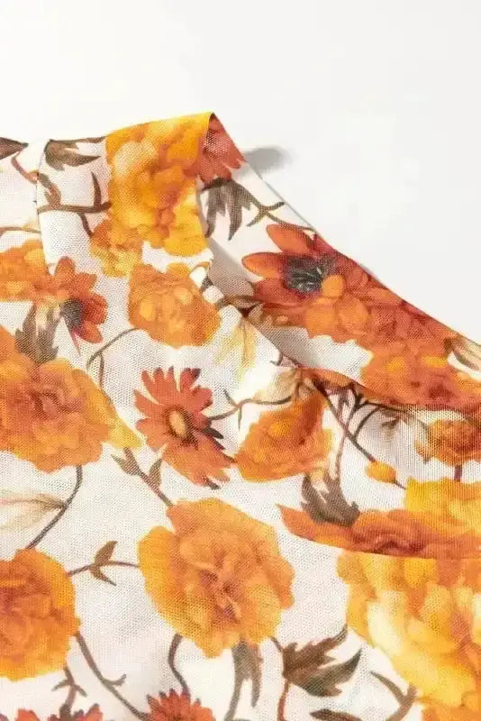 Floral Bell Sleeve Crop Top Women UK | Mock Neck Scallop