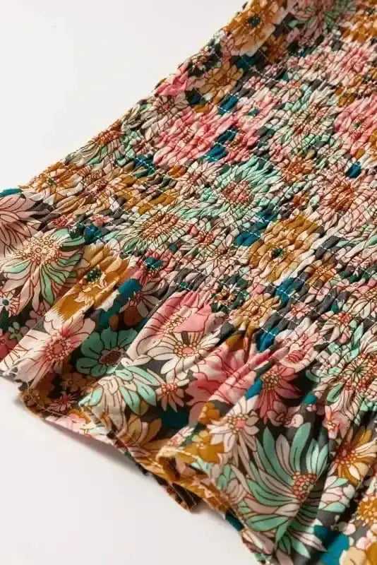 Floral Smocked Bubble Sleeve Crop Top Women UK | Spring