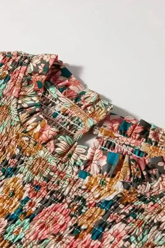 Floral Smocked Bubble Sleeve Crop Top Women UK | Spring