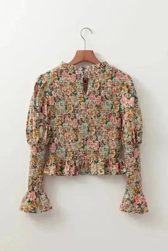 Floral Smocked Bubble Sleeve Crop Top Women UK | Spring