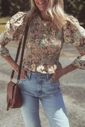 Floral Smocked Bubble Sleeve Crop Top Women UK | Spring