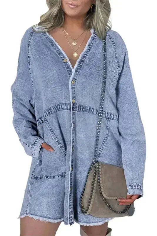 Sapphire Blue Denim Mini Dress Women UK | Casual Flattering