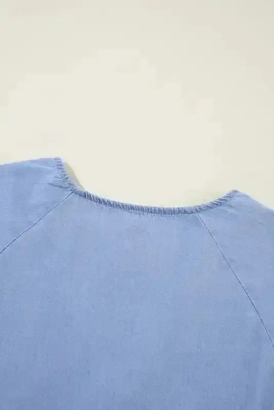 Chambray V-Neck Puff Sleeve Tiered Mini Dress Women UK