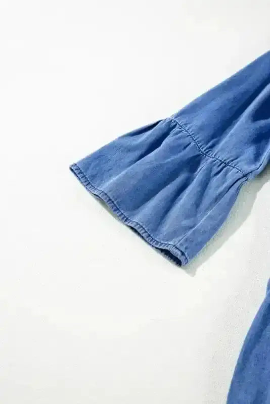 Sky Blue Denim Tiered Rick Rack Mini Dress Women UK | Chambray