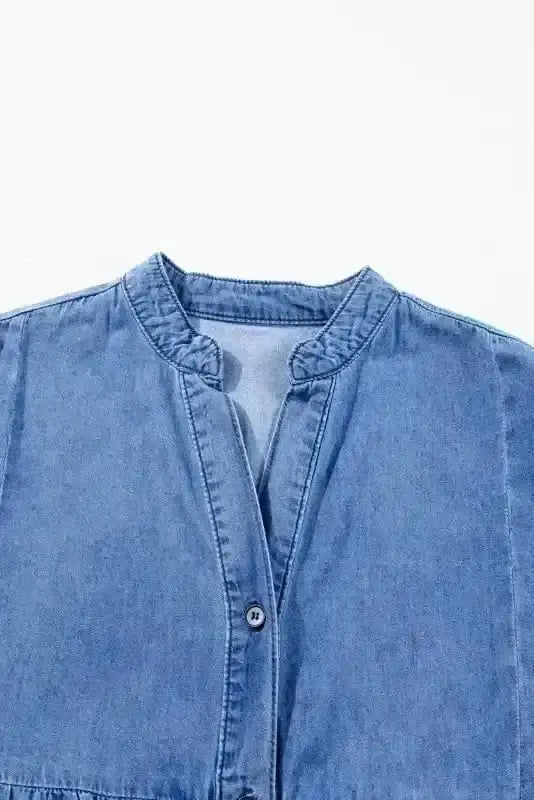 Sky Blue Denim Tiered Rick Rack Mini Dress Women UK | Chambray