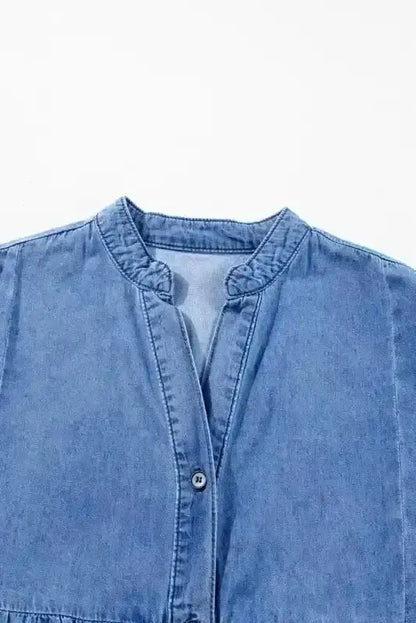 Sky Blue Denim Tiered Rick Rack Mini Dress Women UK | Chambray