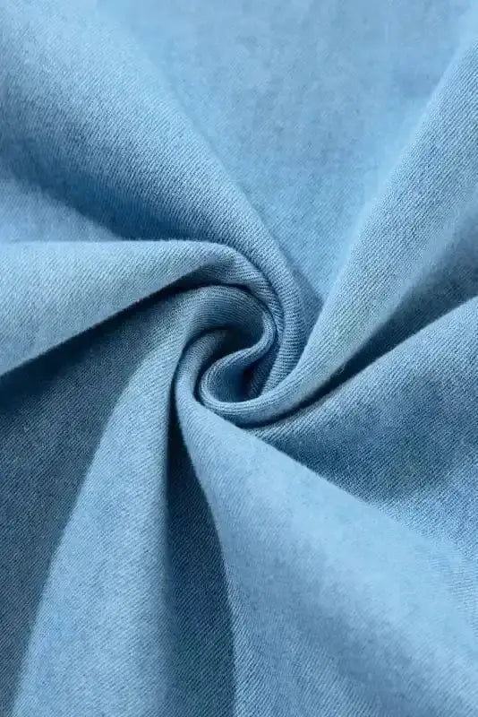 Washed Blue Denim Ruffle Shift Mini Dress Women UK | Casual