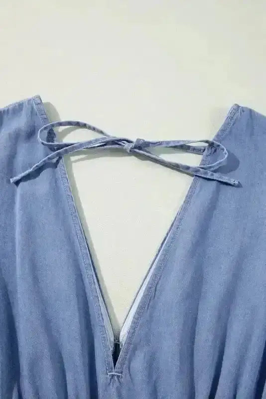 Blue Chambray V-Neck Cutout Maxi Dress Women UK