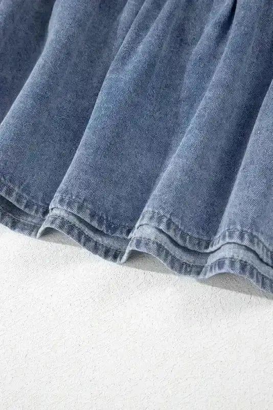 Dusk Blue Puff Sleeve Frill Denim Mini Dress Women UK