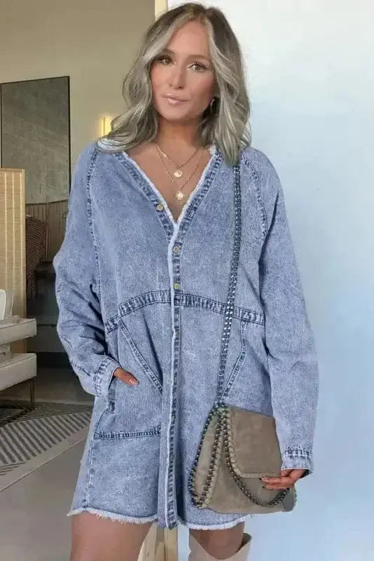 Sapphire Blue Denim Mini Dress Women UK | Casual Flattering
