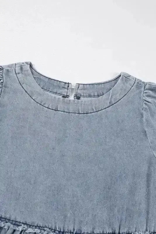 Blue Denim Puff Sleeve Mini Dress Women UK | Light Wash