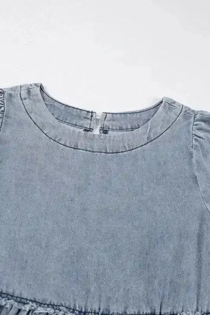 Blue Denim Puff Sleeve Mini Dress Women UK | Light Wash