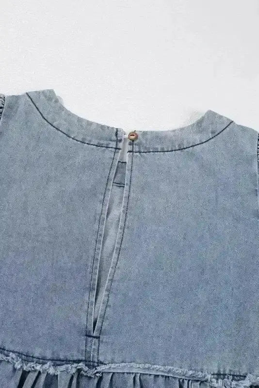 Blue Denim Puff Sleeve Mini Dress Women UK | Light Wash