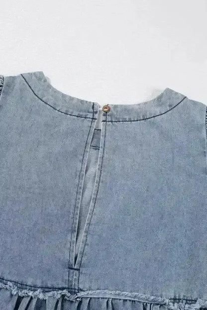 Blue Denim Puff Sleeve Mini Dress Women UK | Light Wash