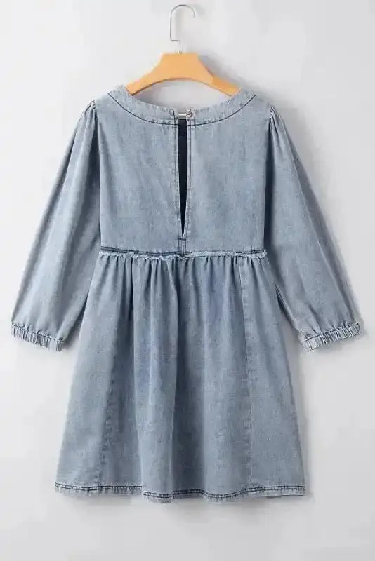 Blue Denim Puff Sleeve Mini Dress Women UK | Light Wash