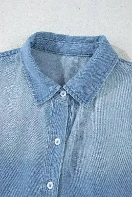 Denim Tunic Shift Mini Dress Women UK | Frayed Hem Casual