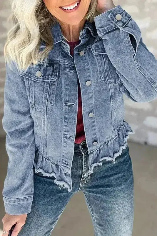 Frayed Hem Denim Jacket Women UK