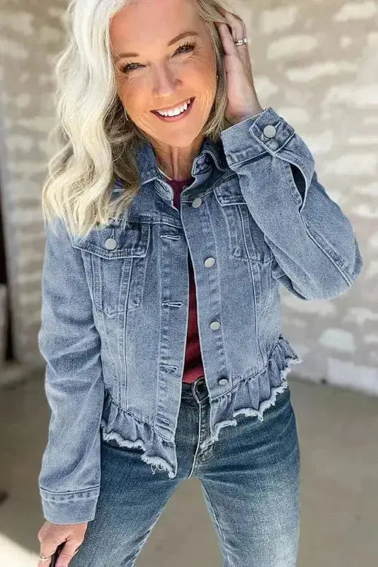 Frayed Hem Denim Jacket Women UK