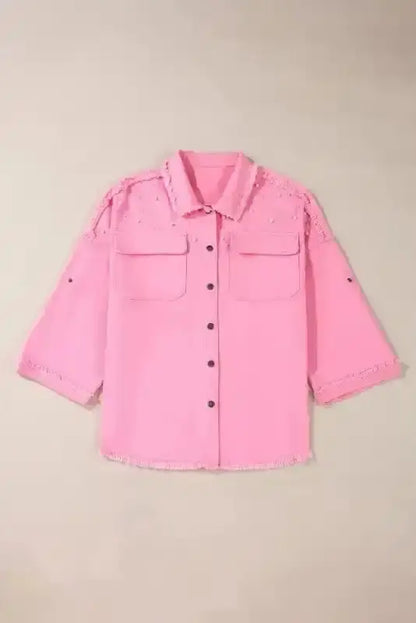 Pearl Beaded Denim Jacket Women UK