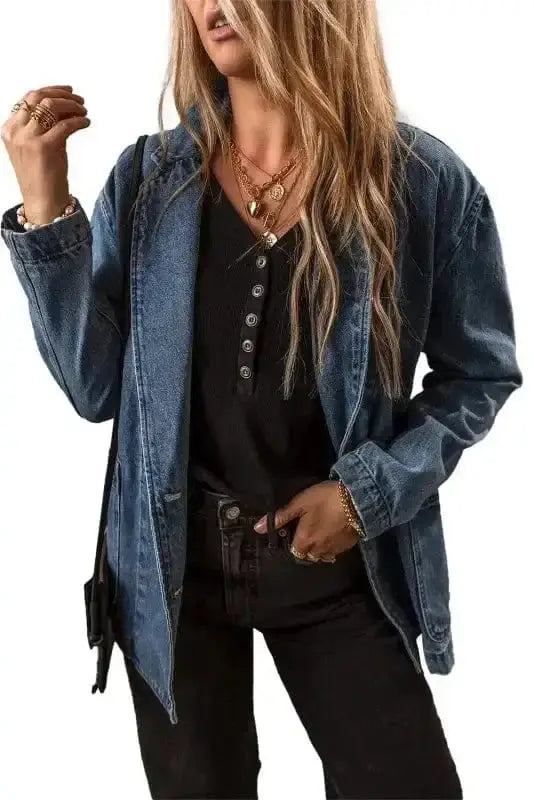 Lapel Denim Jacket Women UK