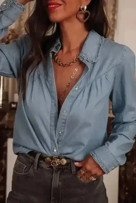 Smart Casual Chambray Denim Shirt Women UK | Cotton