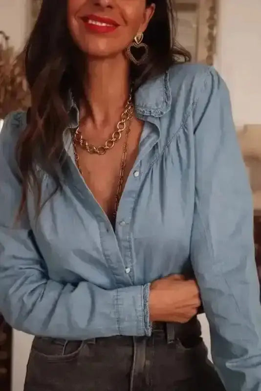 Smart Casual Chambray Denim Shirt Women UK | Cotton