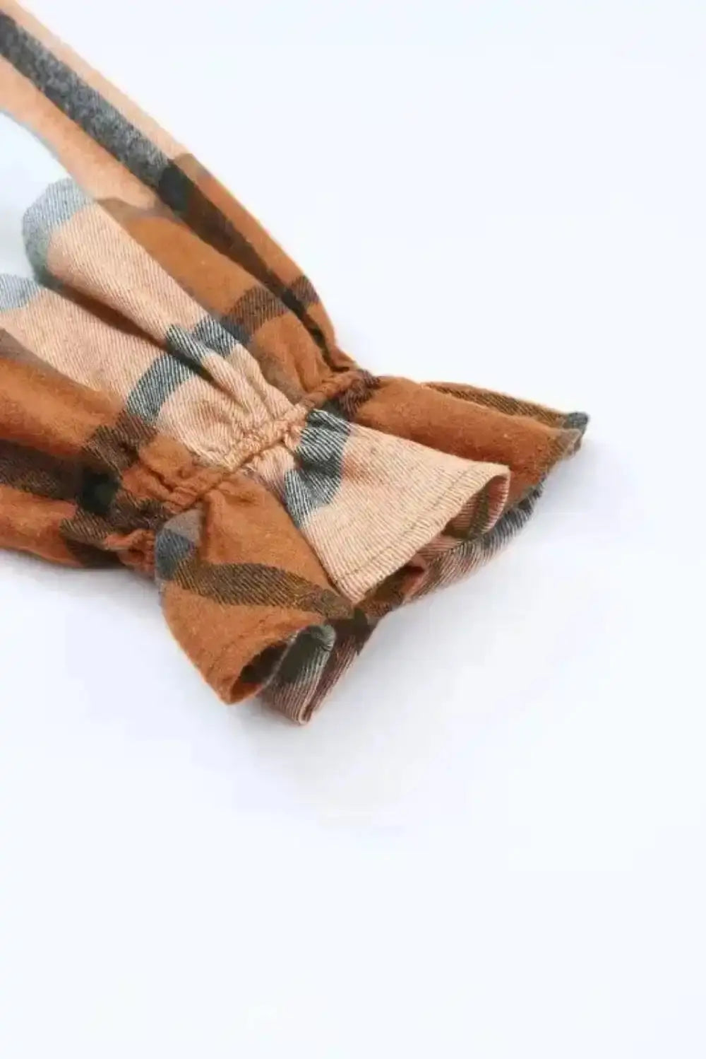 Khaki Plaid Ruffled Sleeve Shirt Dress Women UK