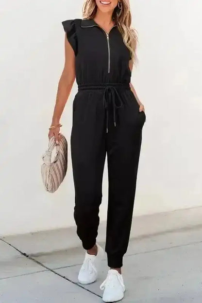 Zipped Elegance Casual Jumpsuit