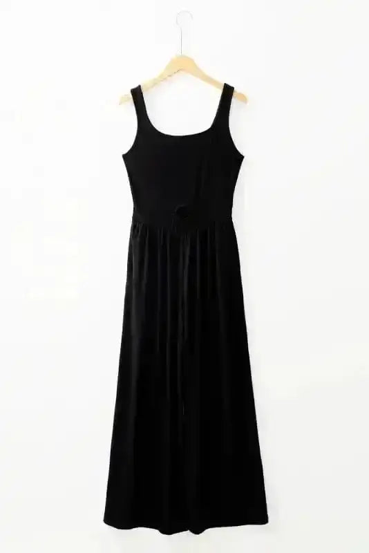 Peekaboo Wide Leg Jumpsuit - Black Square Neck Sleeveless